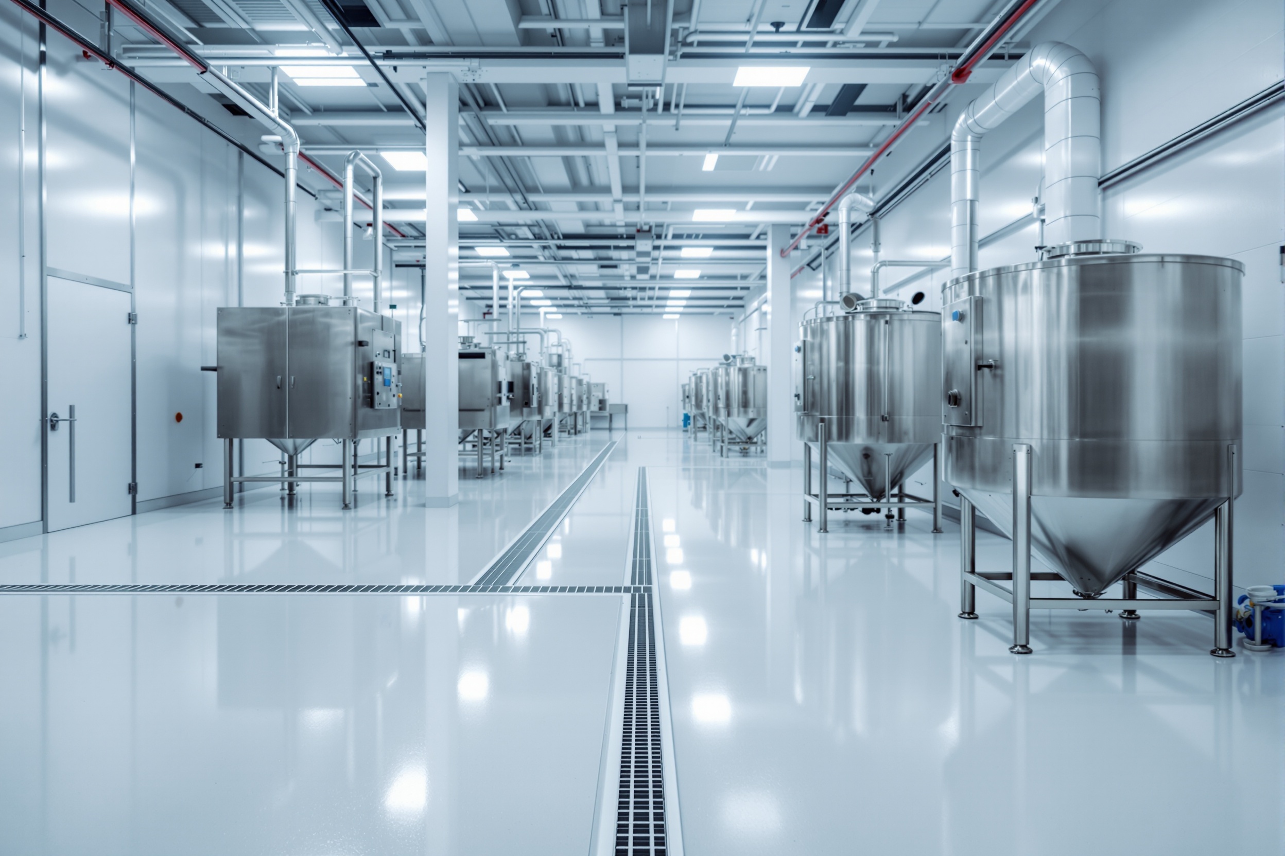 Planta de alimentos con piso uretanocementicios blanco