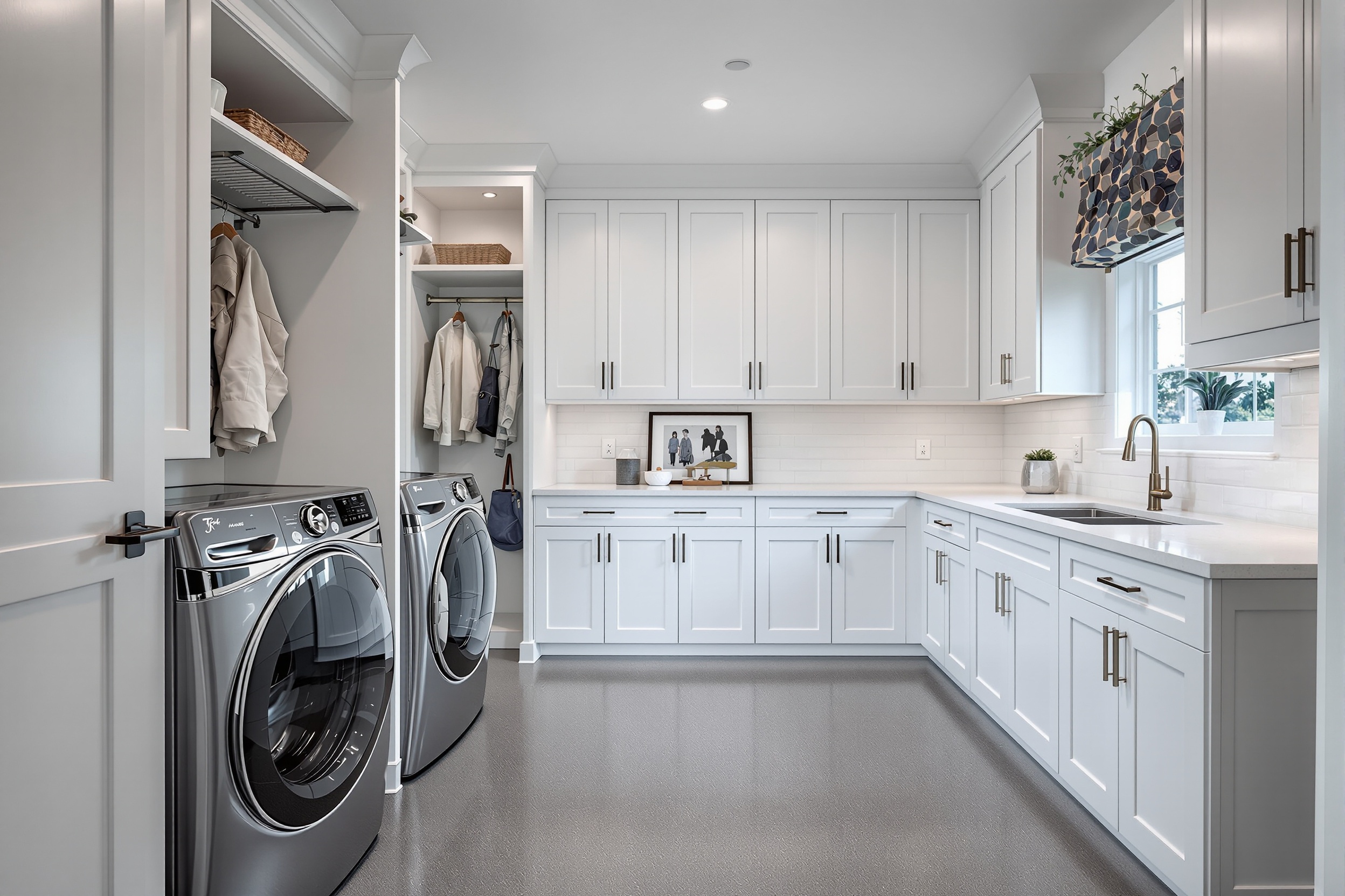 Cuarto de lavado con piso epóxicos solido gris