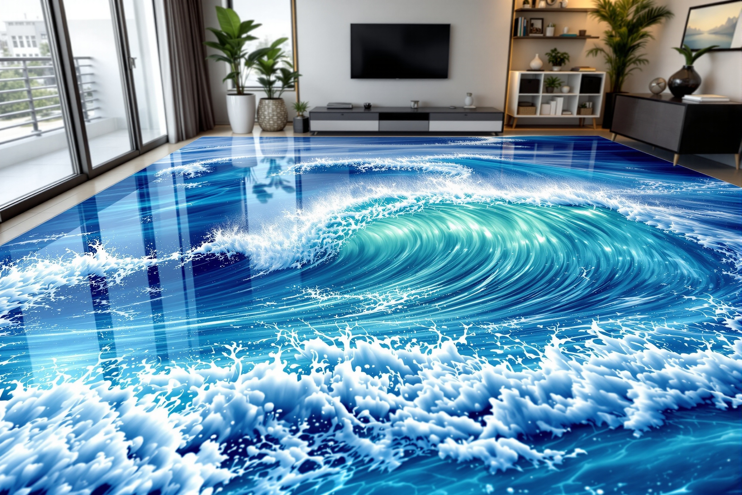 Piso epóxico 3D personalizado instalado en Hermosillo